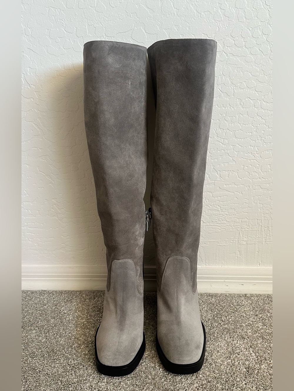 NWOT- Stuart Weitzman Gray Suede Knee High Platform Boots 8.5